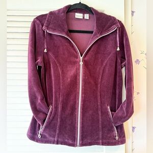 Zenergy By Chicos Plum Color Velour Zip Up in Size 0 (Small)